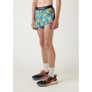 ChicknLegs Dino Nugget Running Shorts Teal Multi 2" Inseam Large Novelty EUC